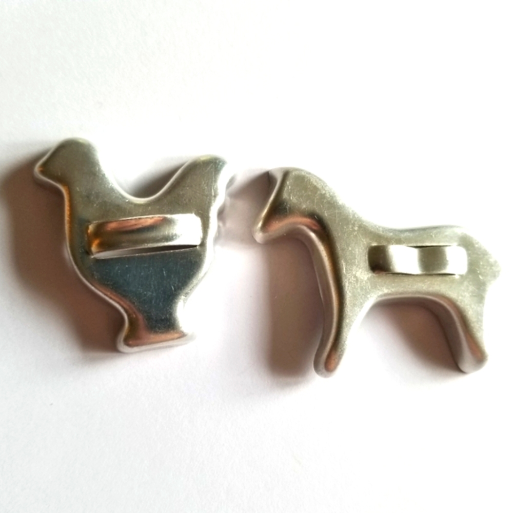 2 mini cookie cutters rooster and horse silver tone